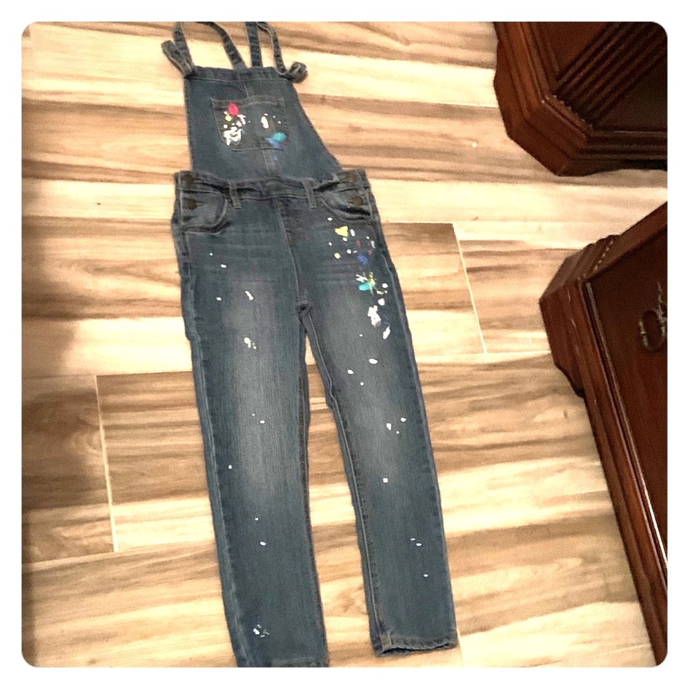 Denim overalls w paint splash design
